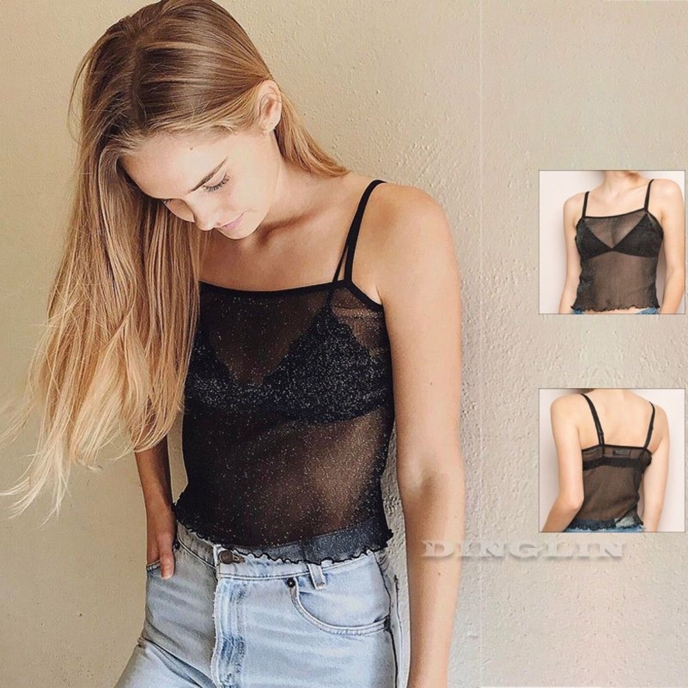Brandy Melville Sparkly Black Mesh Tank Top